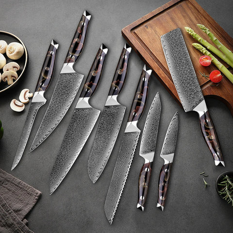 8-Piece VG10 Core Japanese Damascus Knife Set – Full Kitchen Range - Fansee Australia