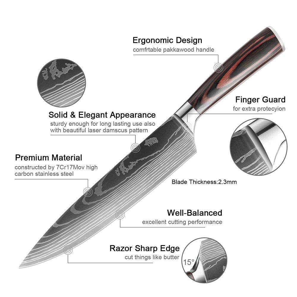 8-Piece Walnut Handle High Carbon Stainless Steel Knife Set – Kitchen Essentials - Fansee Australia