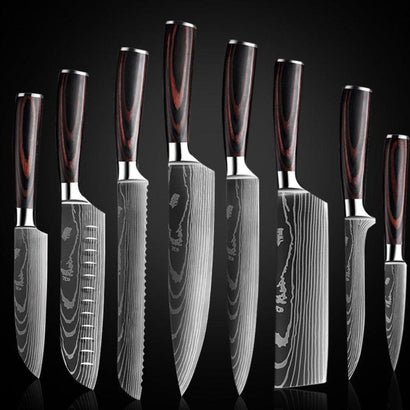 8-Piece Walnut Handle High Carbon Stainless Steel Knife Set – Kitchen Essentials - Fansee Australia