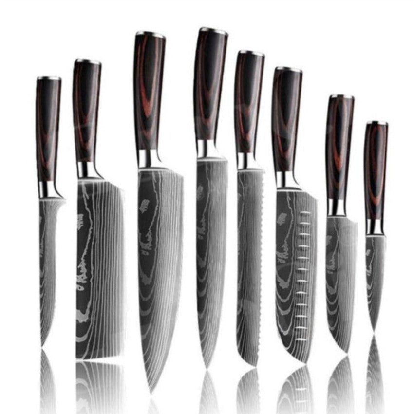 8-Piece Walnut Handle High Carbon Stainless Steel Knife Set – Kitchen Essentials - Fansee Australia
