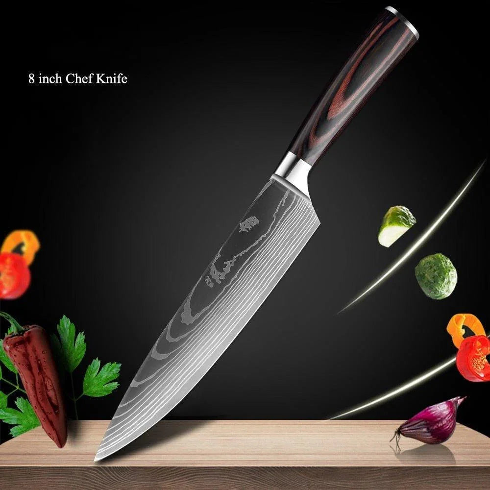 8-Piece Walnut Handle High Carbon Stainless Steel Knife Set – Kitchen Essentials - Fansee Australia