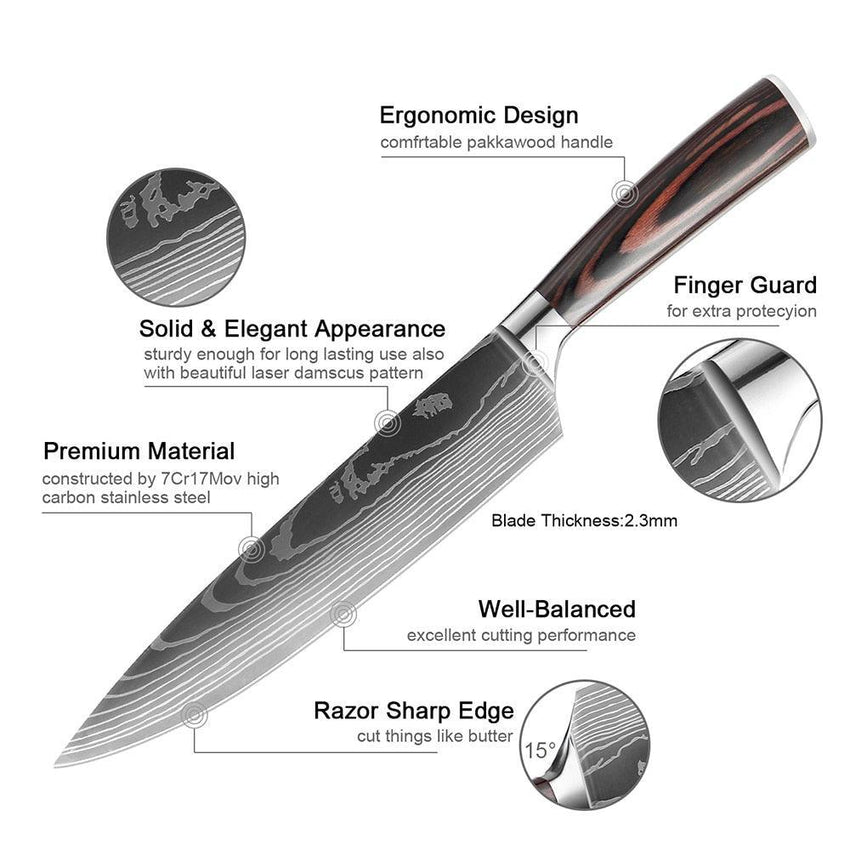 8-Piece Walnut Handle High Carbon Stainless Steel Knife Set – Kitchen Essentials - Fansee Australia
