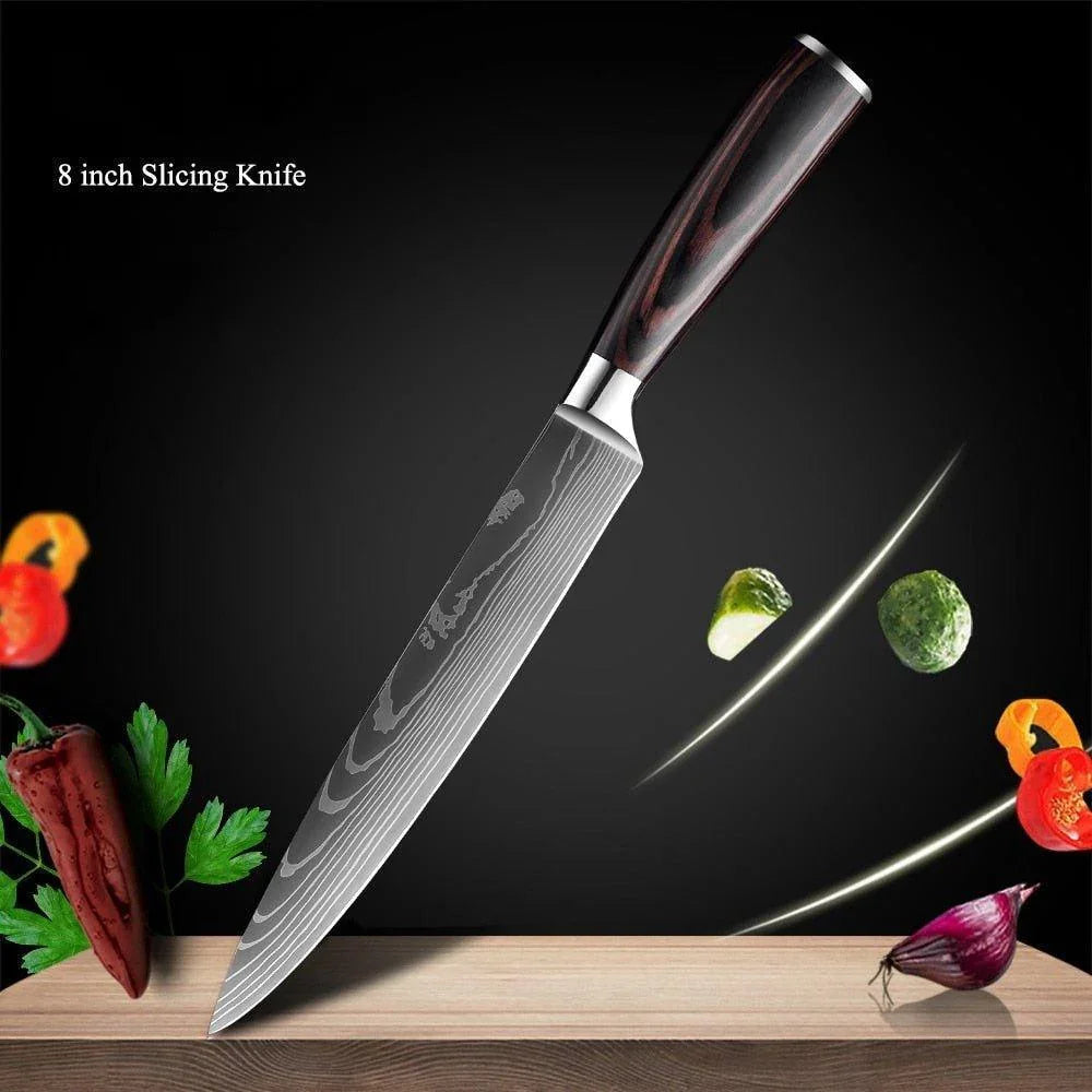 8-Piece Walnut Handle High Carbon Stainless Steel Knife Set – Kitchen Essentials - Fansee Australia