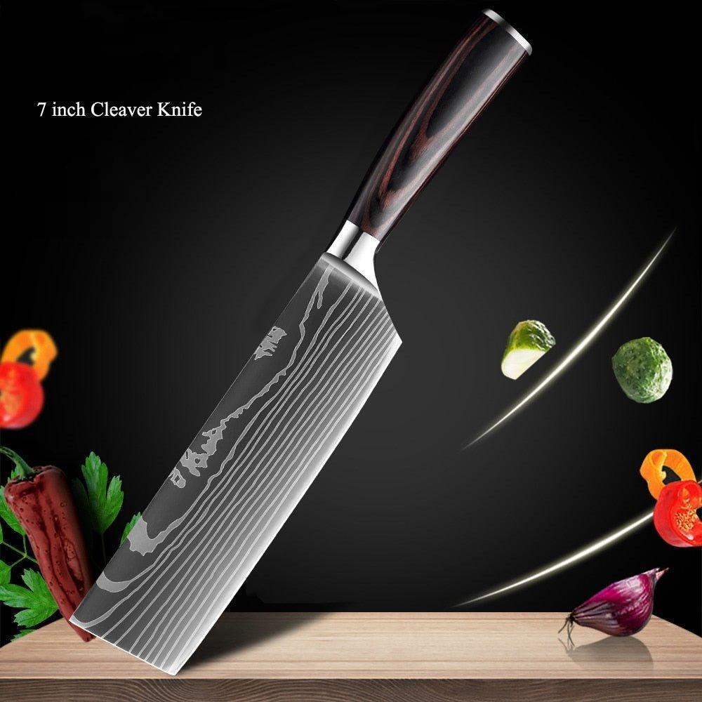8-Piece Walnut Handle High Carbon Stainless Steel Knife Set – Kitchen Essentials - Fansee Australia