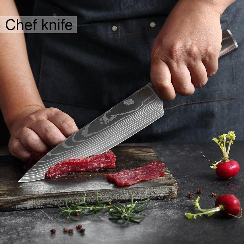 8-Piece Walnut Handle High Carbon Stainless Steel Knife Set – Kitchen Essentials - Fansee Australia