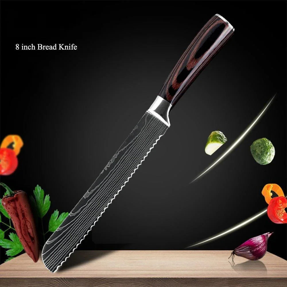 8-Piece Walnut Handle High Carbon Stainless Steel Knife Set – Kitchen Essentials - Fansee Australia