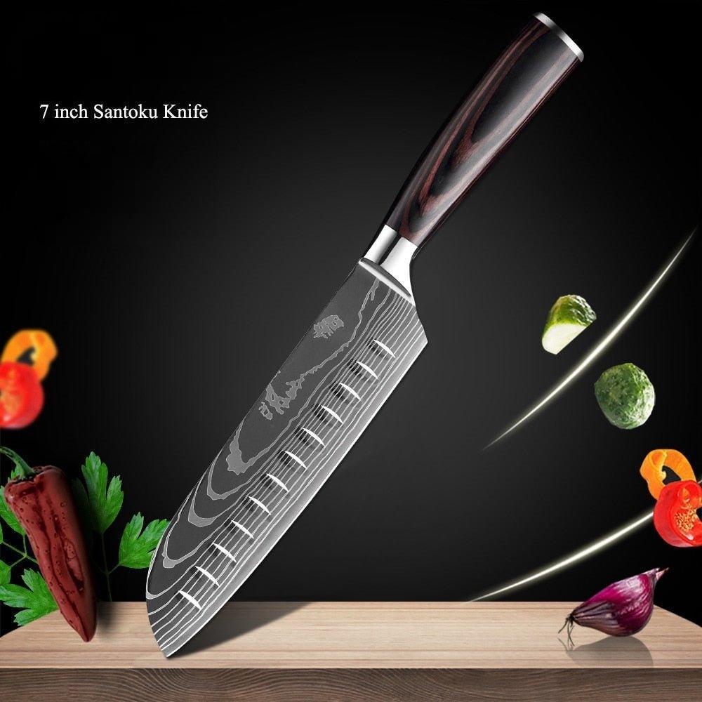 8-Piece Walnut Handle High Carbon Stainless Steel Knife Set – Kitchen Essentials - Fansee Australia