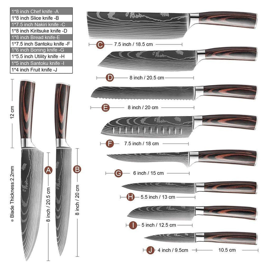 8-Piece Walnut Handle High Carbon Stainless Steel Knife Set – Kitchen Essentials - Fansee Australia