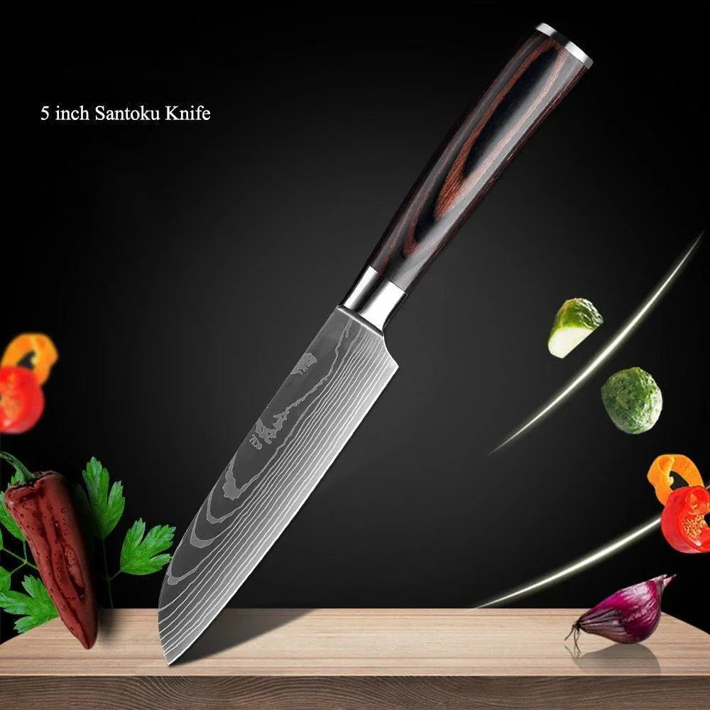 8-Piece Walnut Handle High Carbon Stainless Steel Knife Set – Kitchen Essentials - Fansee Australia