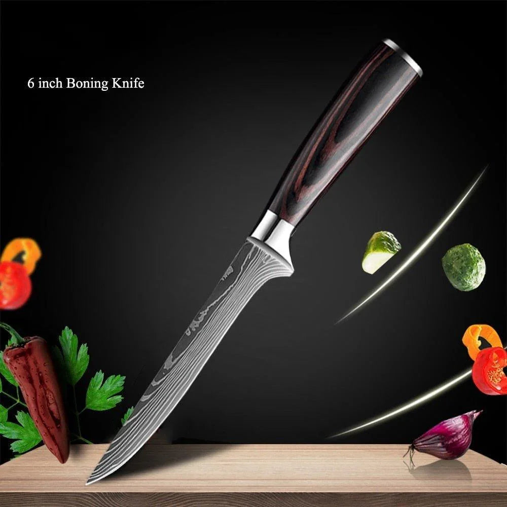 8-Piece Walnut Handle High Carbon Stainless Steel Knife Set – Kitchen Essentials - Fansee Australia