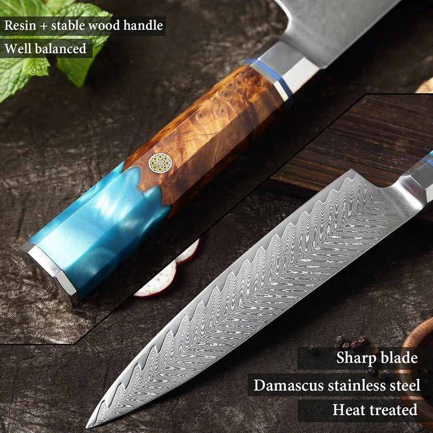 9-Piece Japanese Damascus Steel Chef Knife Set – Razor Sharp Blades - Fansee Australia