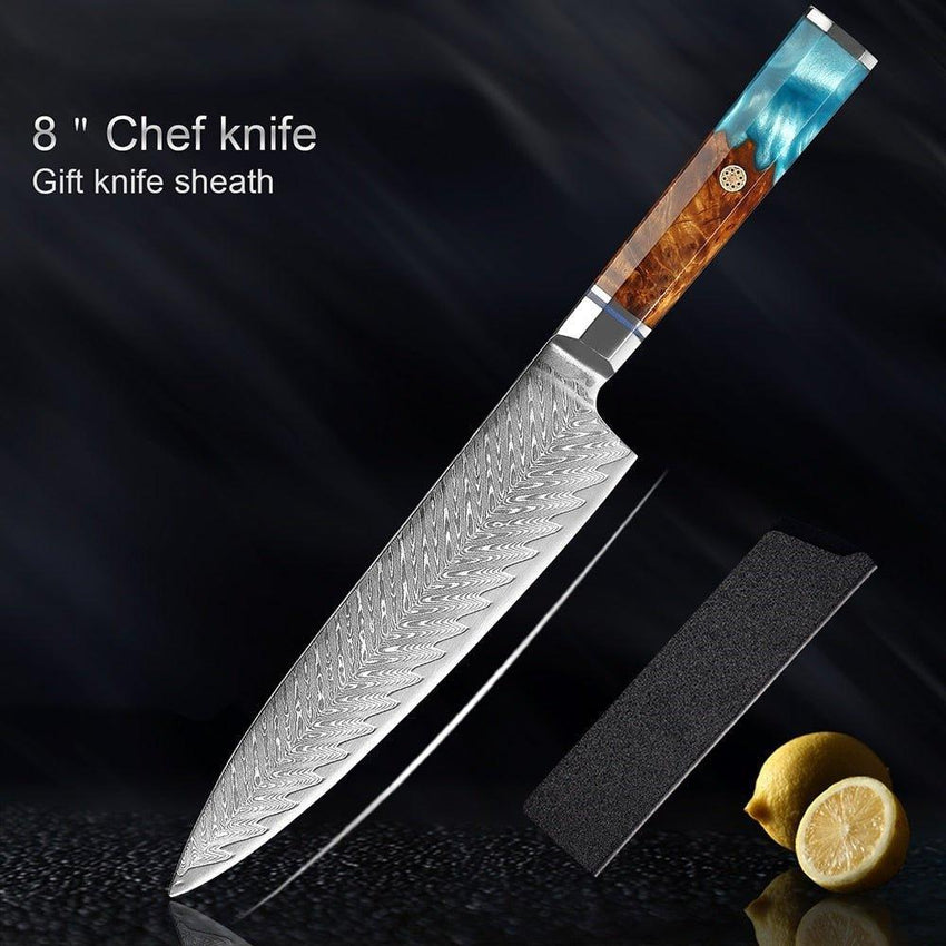 9-Piece Japanese Damascus Steel Chef Knife Set – Razor Sharp Blades - Fansee Australia