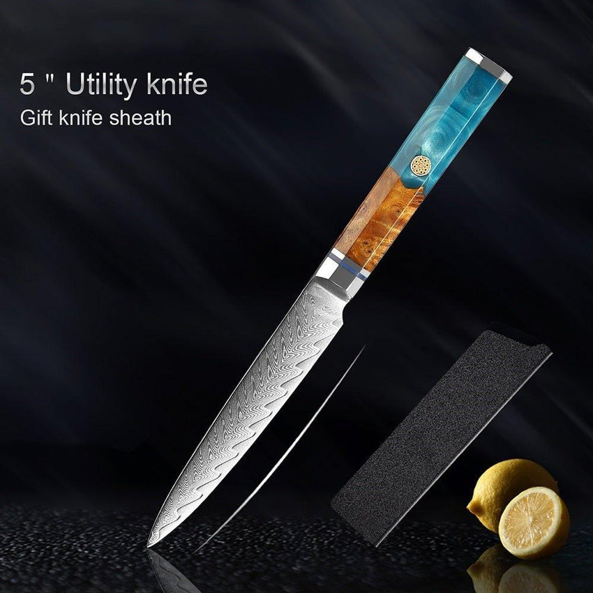9-Piece Japanese Damascus Steel Chef Knife Set – Razor Sharp Blades - Fansee Australia