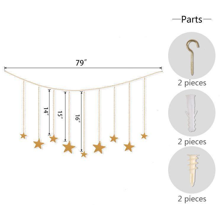 9Pcs Wood Gold Star Garland Wall Decoration Set - Fansee Australia