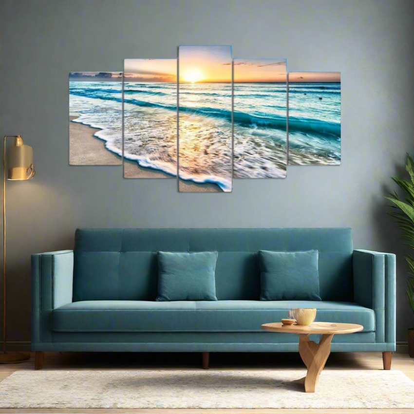 5 Panels Beach Sunset Framed Canvas Prints