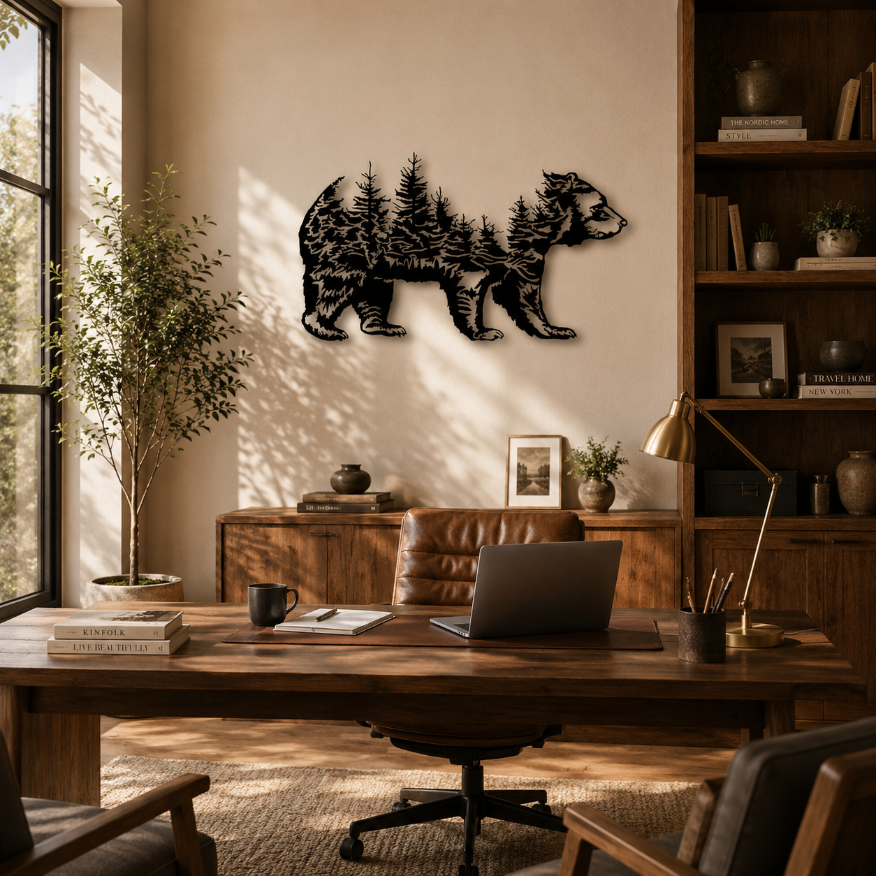 Bear & Forest Silhouette Metal Wall Art