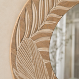 Solstice Carved Wood Round Wall Mirror – Natural Artisan Frame