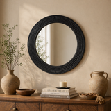 Noir Ridge Round Wall Mirror – Textured Black Statement Frame
