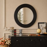 Noir Ridge Round Wall Mirror – Textured Black Statement Frame