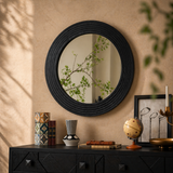 Noir Ridge Round Wall Mirror – Textured Black Statement Frame