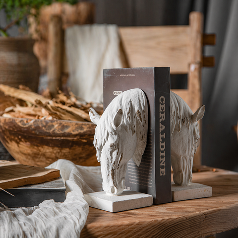Equestrian Grace Horse Bookends – Rustic White Decorative Book Holders
