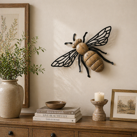 Honey Grove Wooden Bee Wall Art – Rustic Metal & Wood Wall Décor
