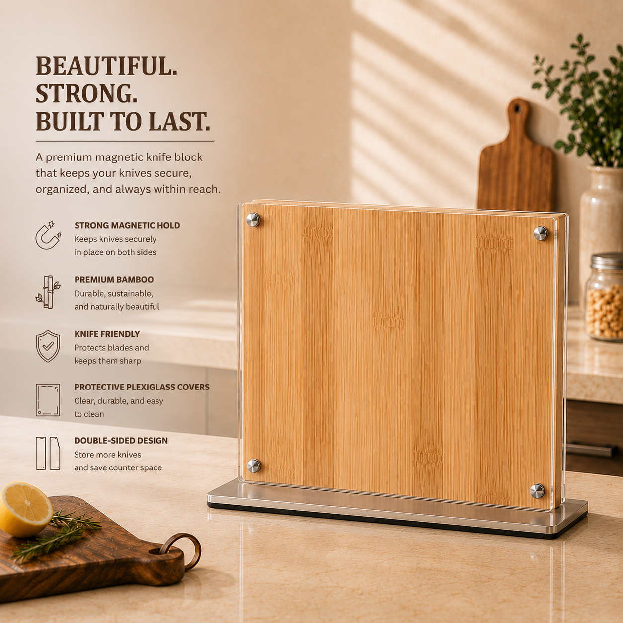 Artisan Edge Magnetic Knife Block – Premium Double-Sided Bamboo Knife Holder