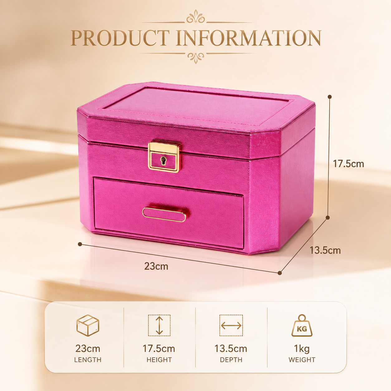 Large Jewellery Box with Drawer & Lock – Two-Tier Jewellery Organiser