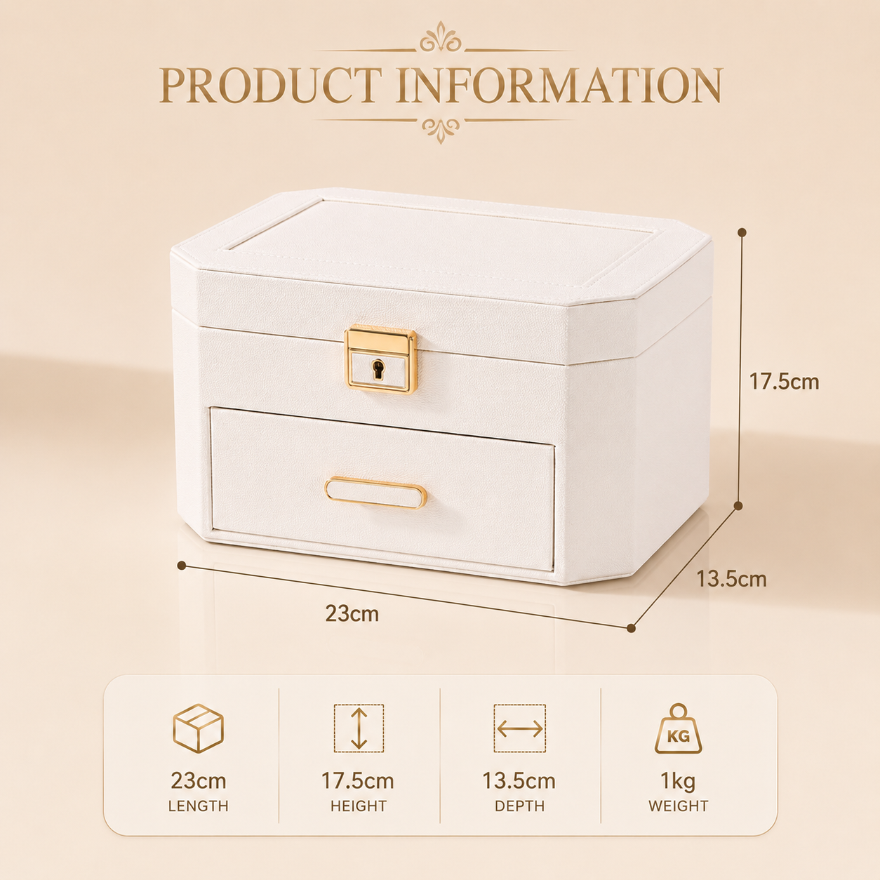 Large Jewellery Box with Drawer & Lock – Two-Tier Jewellery Organiser