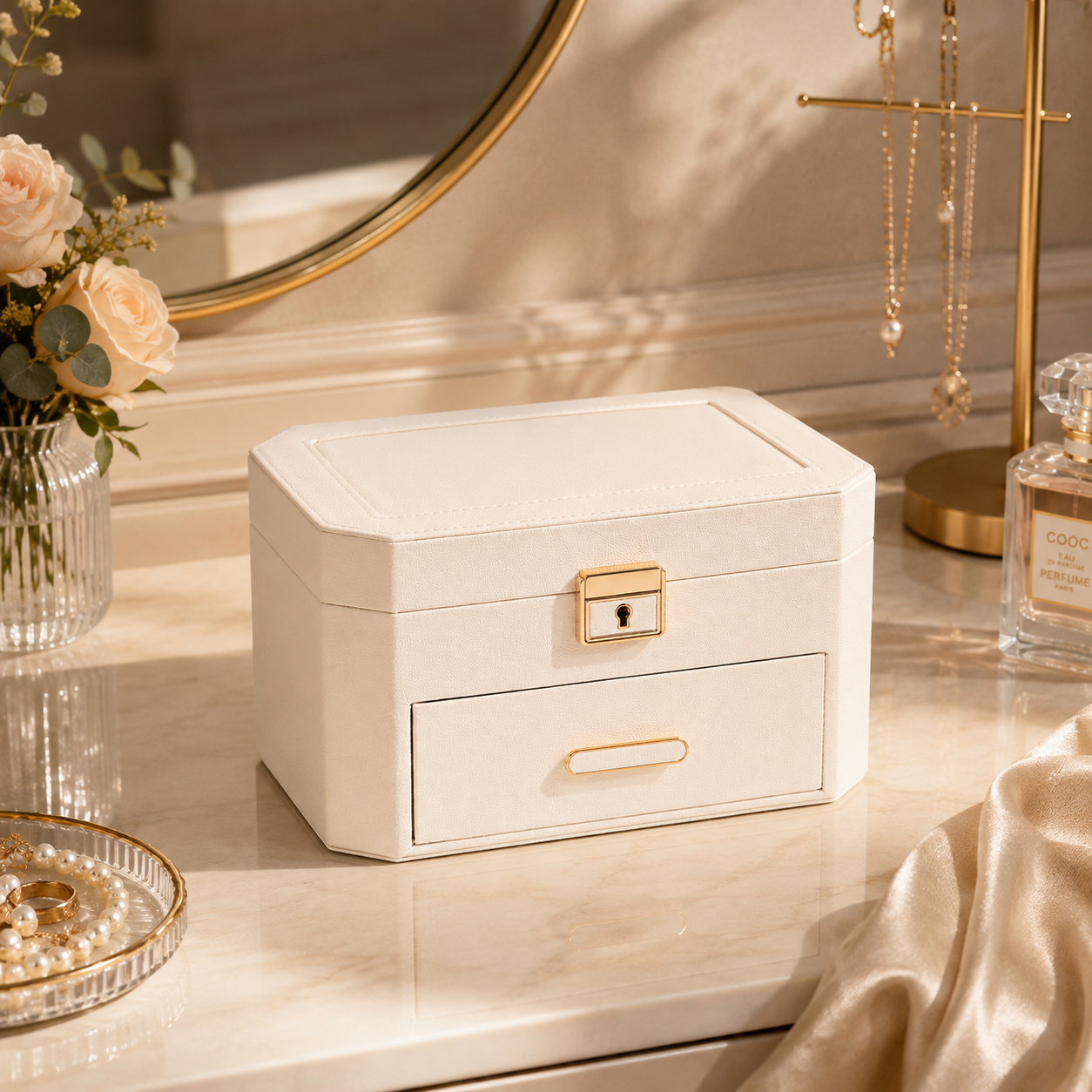 Large Jewellery Box with Drawer & Lock – Two-Tier Jewellery Organiser