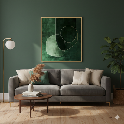 Emerald Balance – Framed Abstract Green Canvas Art
