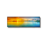 Golden Tranquility – Panoramic Ocean Sunset Framed Canvas (150x50cm)