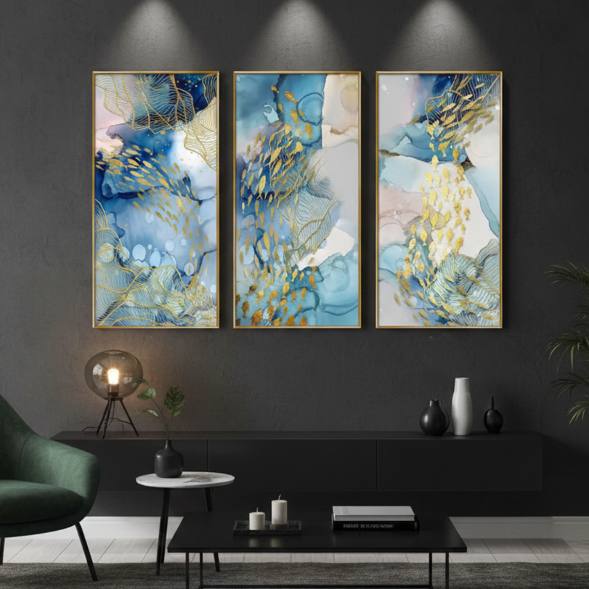Golden Fish Symphony Abstract Framed Wall Art