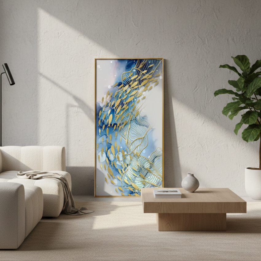 Golden Fish Symphony Abstract Framed Wall Art