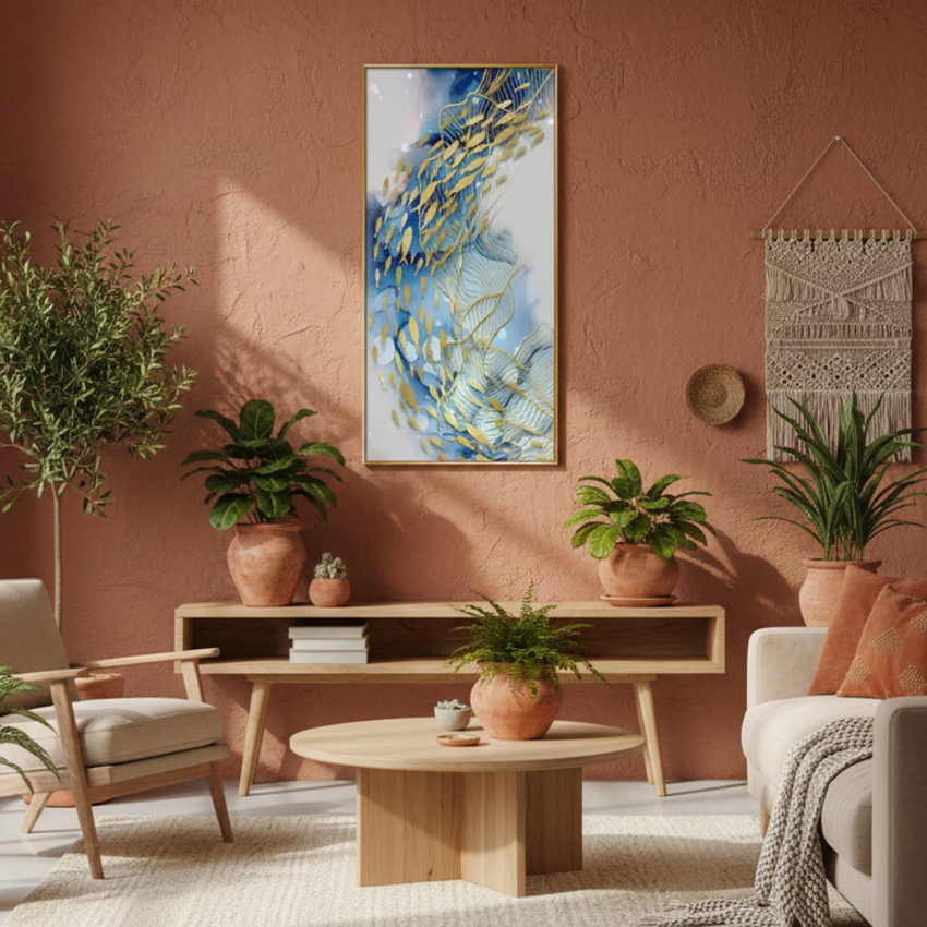 Golden Fish Symphony Abstract Framed Wall Art