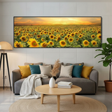 Golden Horizon: Radiant Sunflower Field Panoramic Framed Canvas (50x150cm)