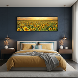 Golden Horizon: Radiant Sunflower Field Panoramic Framed Canvas (50x150cm)