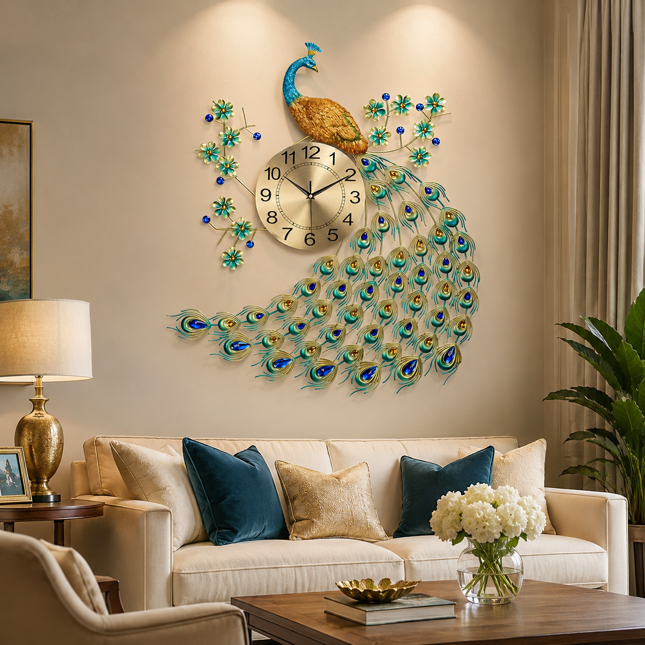 Gorgeous Large Peacock Wall Clock