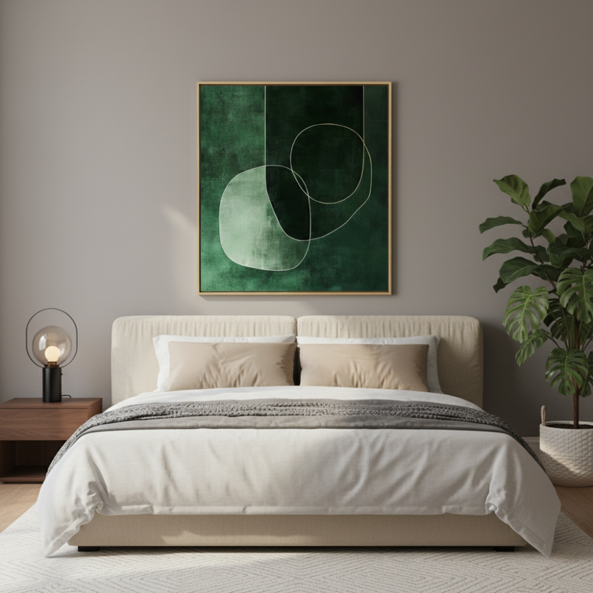 Emerald Balance – Framed Abstract Green Canvas Art (100x100cm)