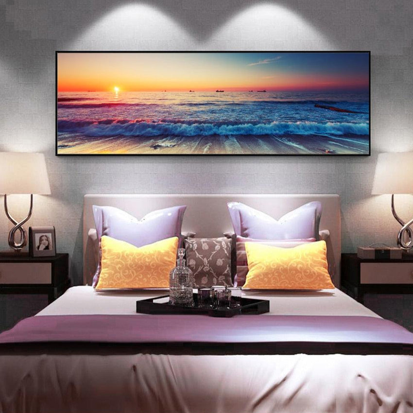 Sunset Symphony – Beach Horizon Framed Wall Art (50x150cm)
