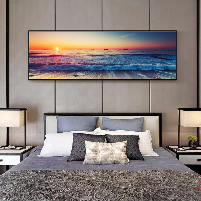 Sunset Symphony – Beach Horizon Framed Wall Art (50x150cm)