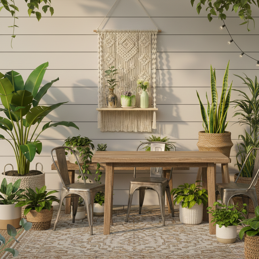 Macrame Wooden Floating Shelf Wall Hanging Planter