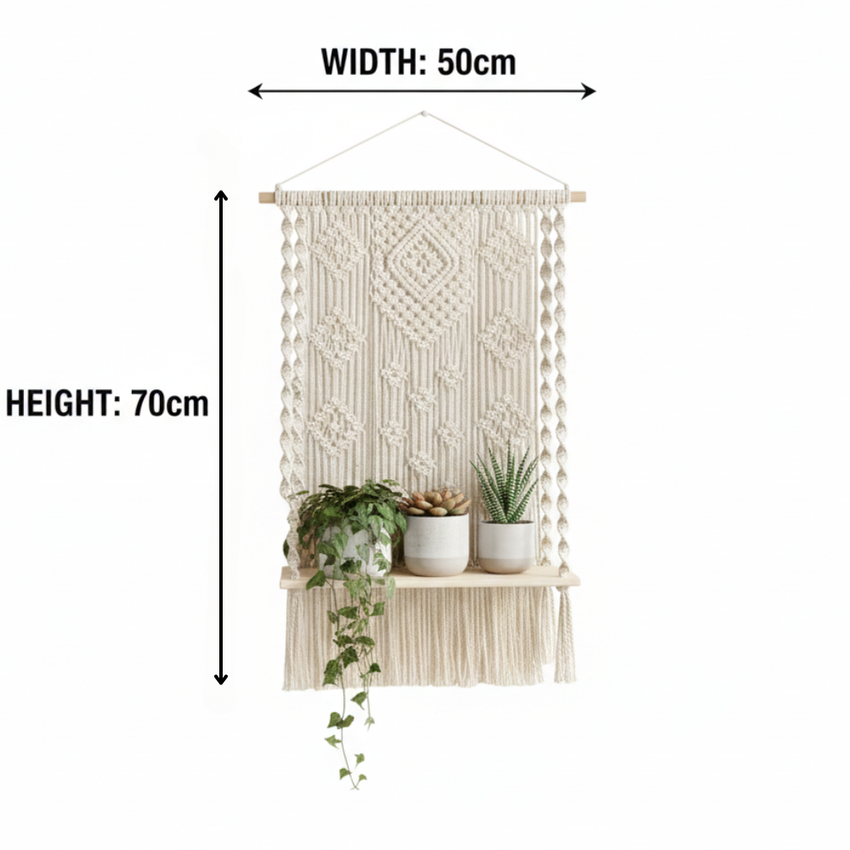 Macrame Wooden Floating Shelf Wall Hanging Planter