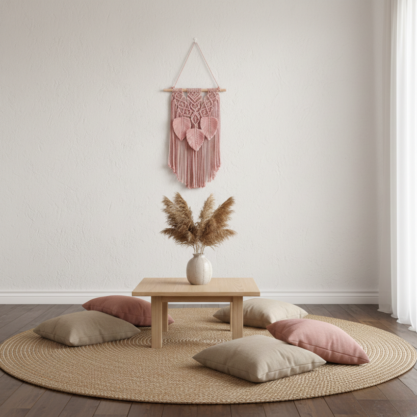 Handmade Macrame Wall Hanging with Tassels - Pink