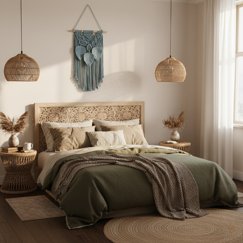 Handmade Macrame Wall Hanging with Tassels - Blue