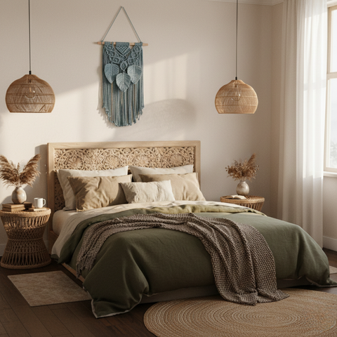 Handmade Macrame Wall Hanging with Tassels - Blue