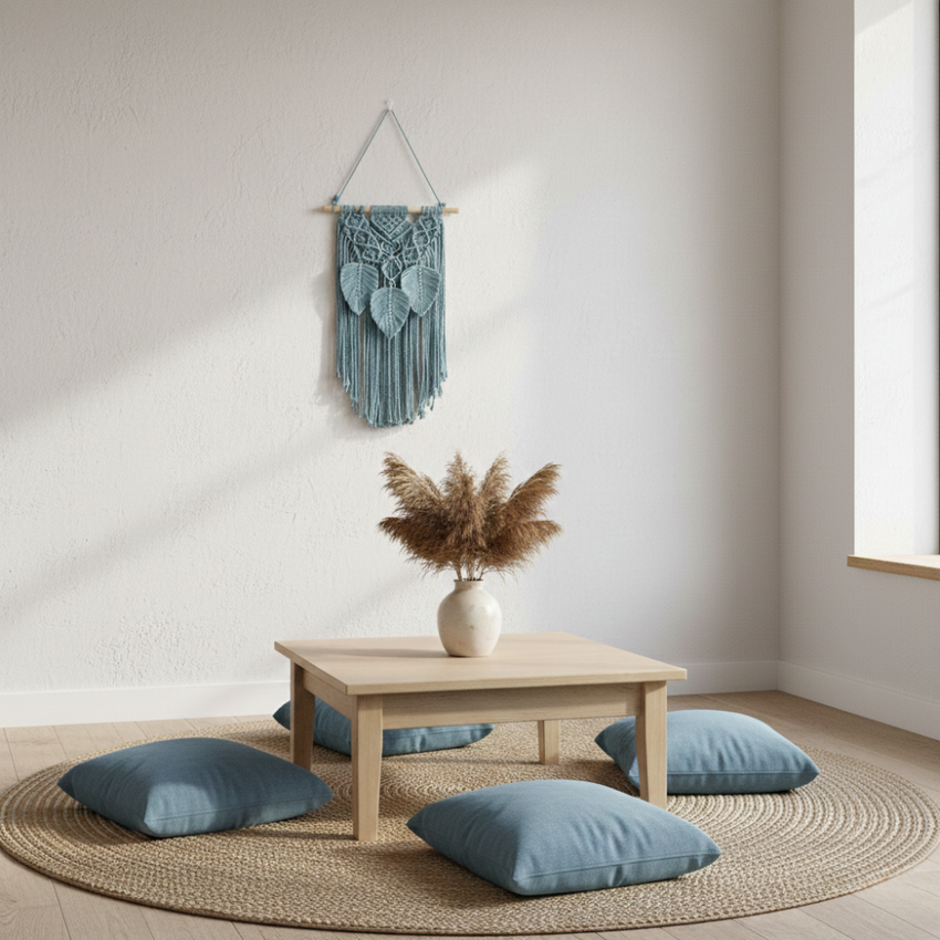 Handmade Macrame Wall Hanging with Tassels - Blue