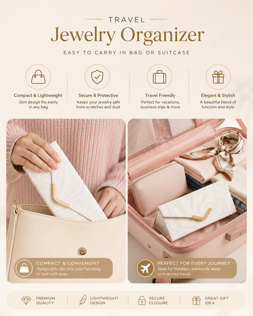 Luxury Travel Jewellery Organizer Case – Compact Foldable Jewellery Storage Pouch for Rings, Earrings & Necklaces