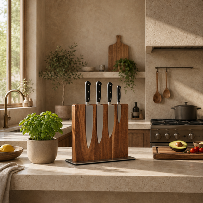 MagnaCraft Acacia Magnetic Knife Block – Double-Sided Knife Holder Stand