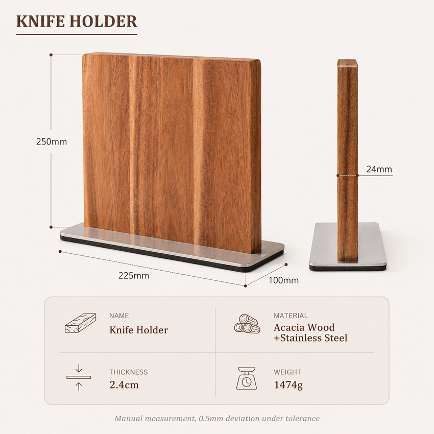 MagnaCraft Acacia Magnetic Knife Block – Double-Sided Knife Holder Stand
